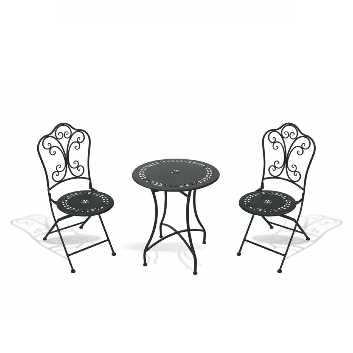 Set tavolo 2 sedie pieghevoli da esterno in ferro nero Provence Breakfast Promozione Set tavolo 2 sedie pieghevoli da esterno in ferro nero Provence Breakfast Promozione
