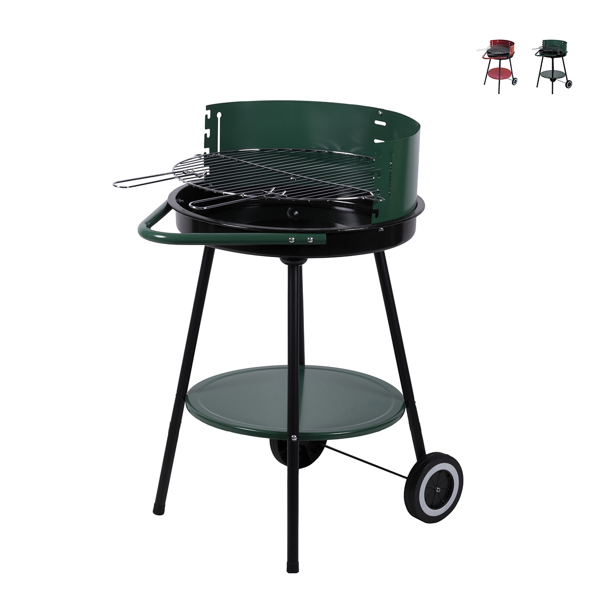 Barbecue a carbonella con ruote e griglia rotonda Ø 48cm regolabile Kivra Promozione Barbecue a carbonella con ruote e griglia rotonda Ø 48cm regolabile Kivra Promozione