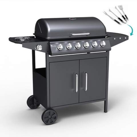 Barbecue BBQ a gas in acciaio inox con 6+1 bruciatori e griglia Jersey
