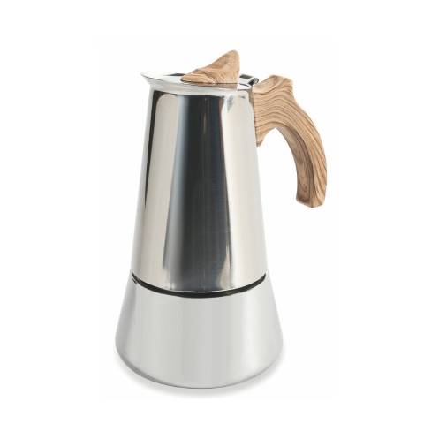 Caffettiera moka 6 tazze in acciaio inox manico effetto legno Riko Promozione