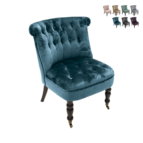 Poltrona da salotto stile vintage effetto velluto con 2 ruote Vesta Promozione