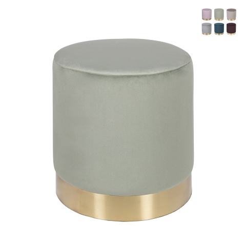 Pouf design a cilindro effetto velluto con fascia dorata Ostara Promozione