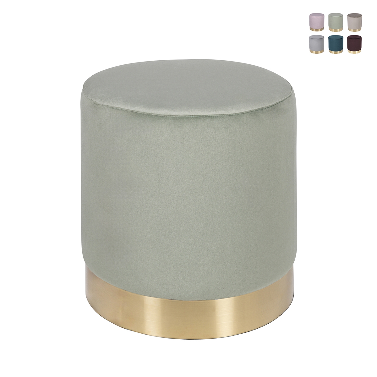 Pouf design a cilindro effetto velluto con fascia dorata Ostara