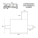 Copridivano 3 posti con penisola reversibile 240x305 cm Lupra 