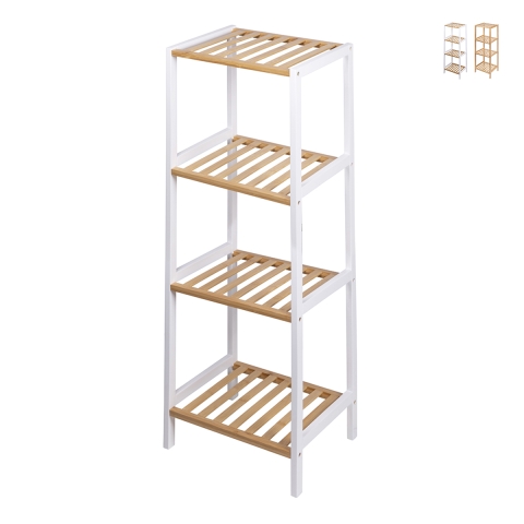 Mobiletto bagno portaoggetti 4 ripiani in bambù e MDF Tavro Promozione