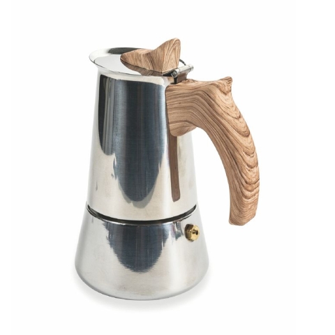 Moka caffettiera 2 tazze in acciaio inox manico effetto legno Riko Promozione
