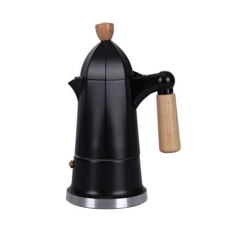 Caffettiera moka 4 tazze in alluminio nero manico in legno Industry Promozione