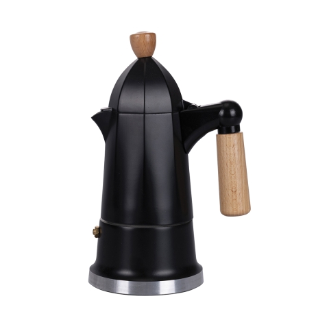 Moka caffettiera nera 6 tazze in alluminio con manico in legno Industry Promozione
