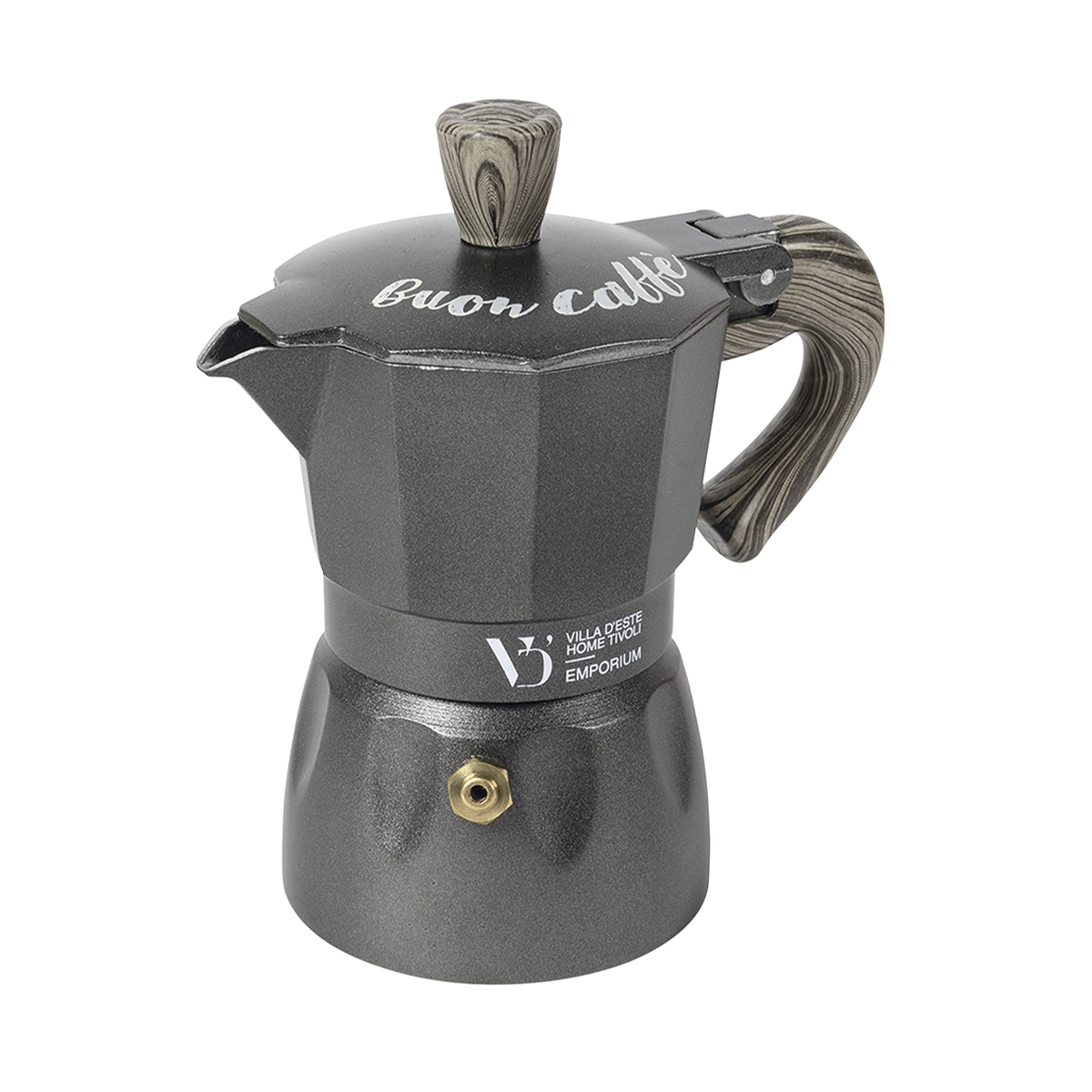 Caffettiera 6 tazze moka da caffè con manico effetto legno Buon Caffè Promozione Caffettiera 6 tazze moka da caffè con manico effetto legno Buon Caffè Promozione