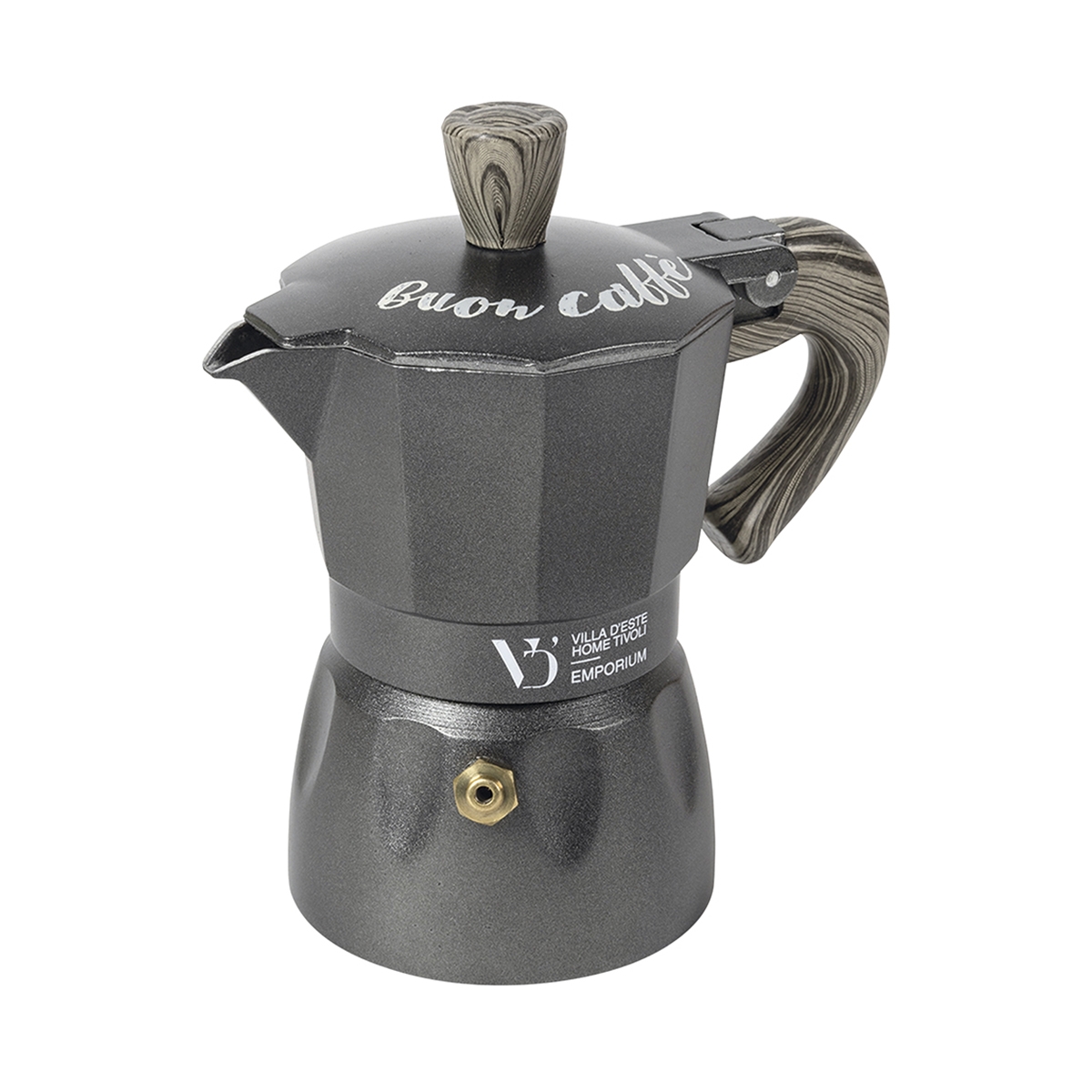 Caffettiera 2 tazze in lega alluminio manico effetto legno Buon Caffè Promozione Caffettiera 2 tazze in lega alluminio manico effetto legno Buon Caffè Promozione