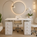 Tavolo manicure bianco con aspiratore unghie cassettiera e ruote Squoval Offerta