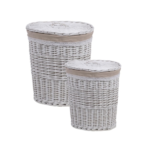 2 ceste porta biancheria con coperchio in legno e tessuto Zeyra Promozione