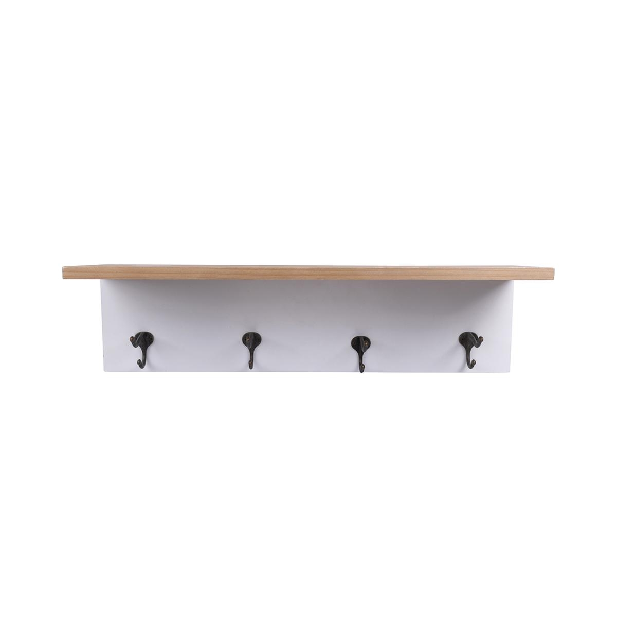 Mensola da muro legno di pino 4 ganci in ferro 60x16x16 Romia