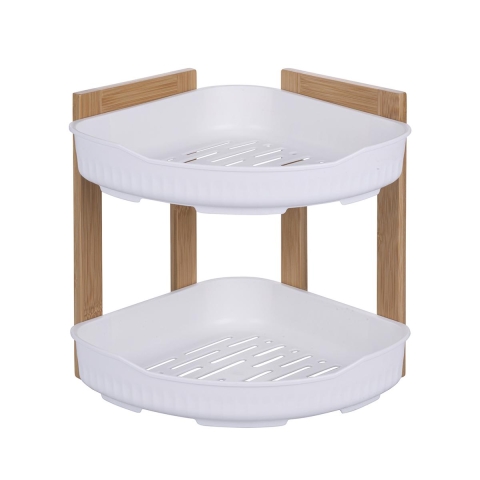 Mensola angolare per doccia in legno 2 ripiani plastica 23x23x27cm Aliva Promozione
