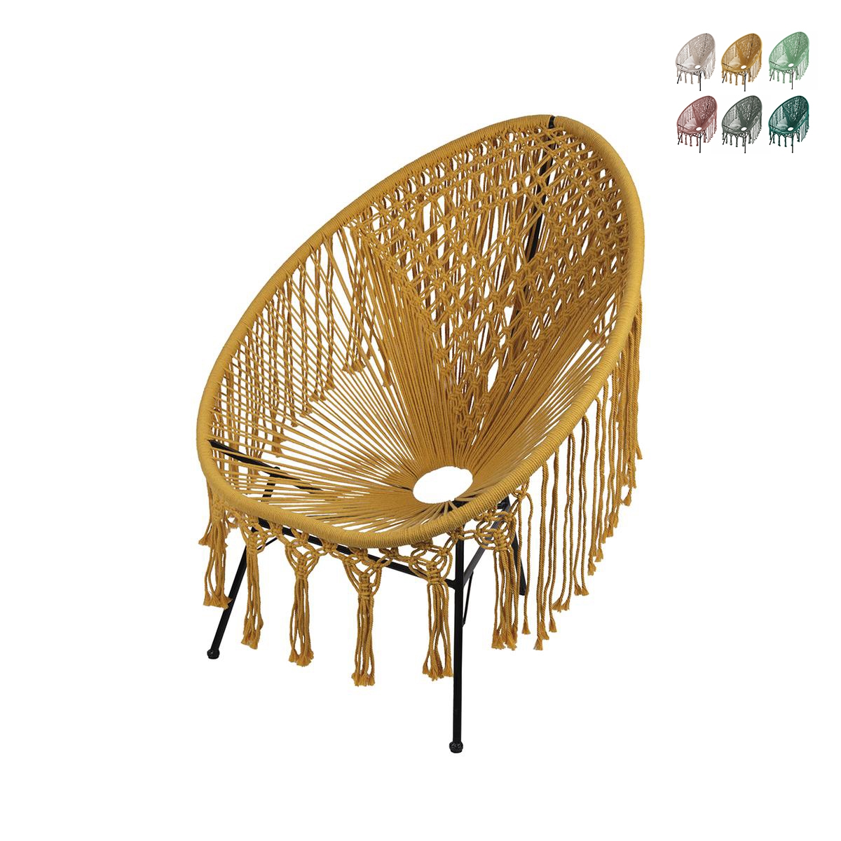 Poltrona da giardino esterno con intreccio in tessuto macramè Elika