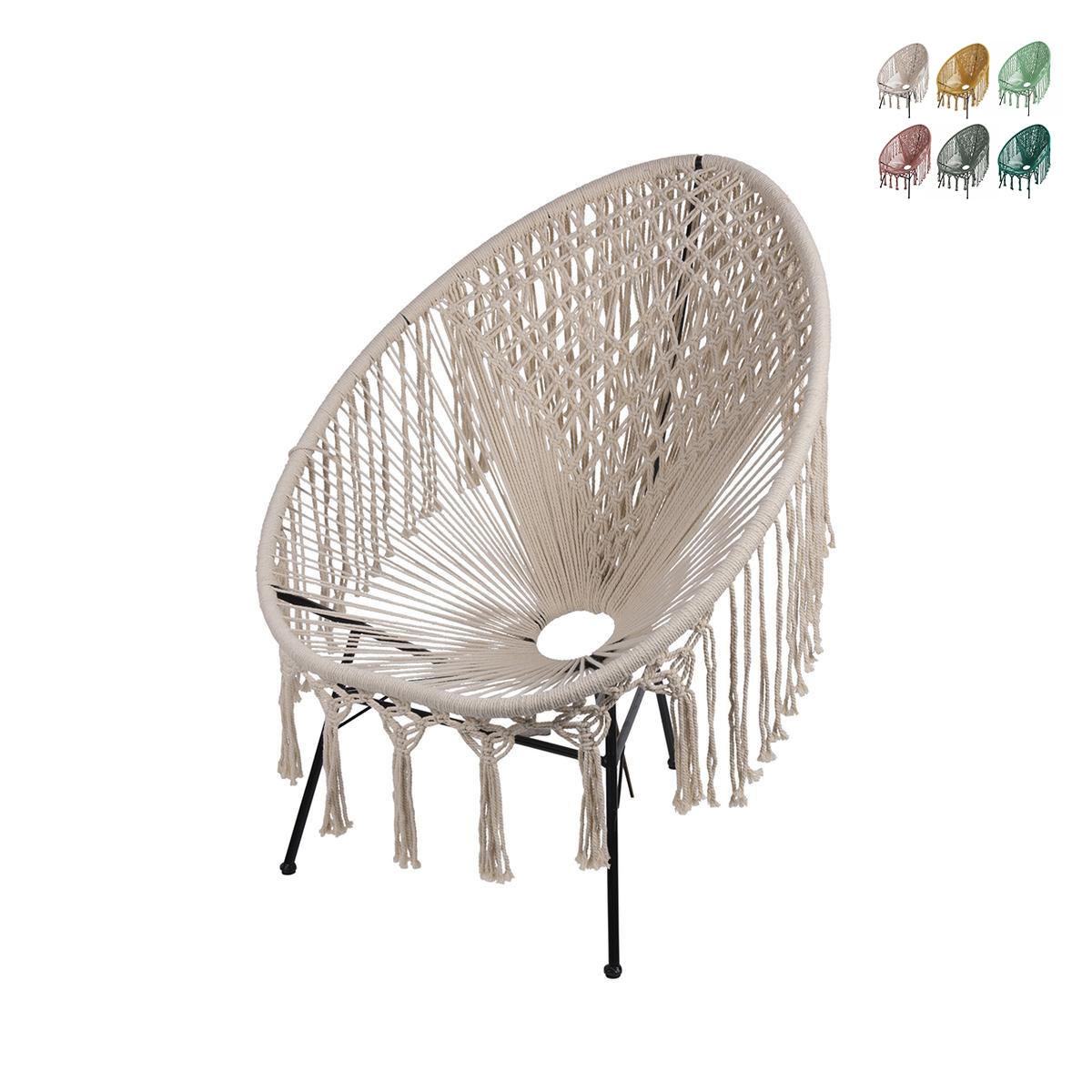 Poltrona da giardino esterno con intreccio in tessuto macramè Elika Offerta Poltrona da giardino esterno con intreccio in tessuto macramè Elika Offerta