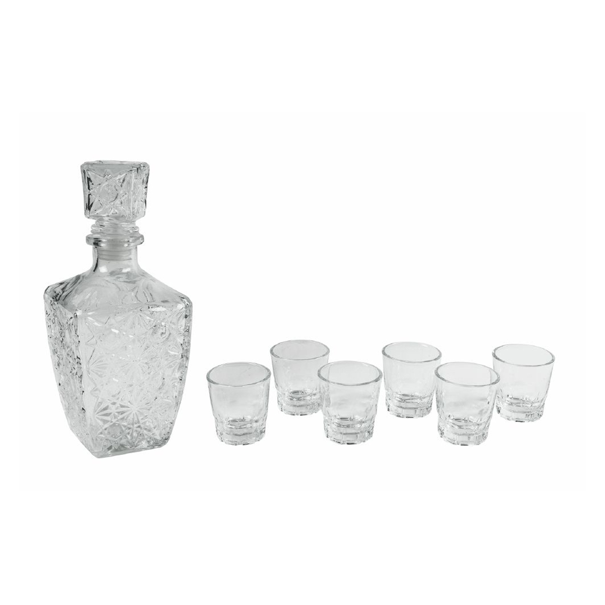 Set bottiglia in vetro per liquore + 6 bicchieri Diamante Promozione Set bottiglia in vetro per liquore + 6 bicchieri Diamante Promozione