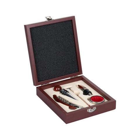 Cassetta in legno con set 5 accessori per vino Cesta Promozione