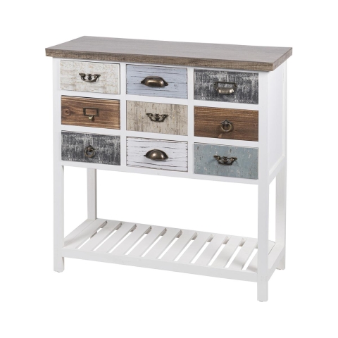 Consolle in legno shabby chic 9 cassetti 80x32,5x82cm Sardinia Promozione