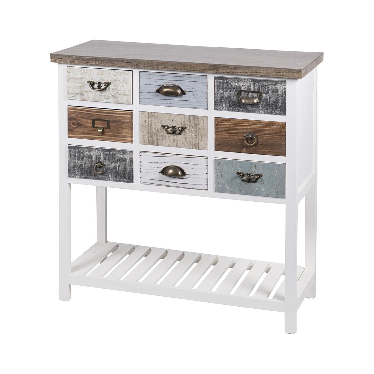 Consolle in legno shabby chic 9 cassetti 80x32,5x82cm Sardinia