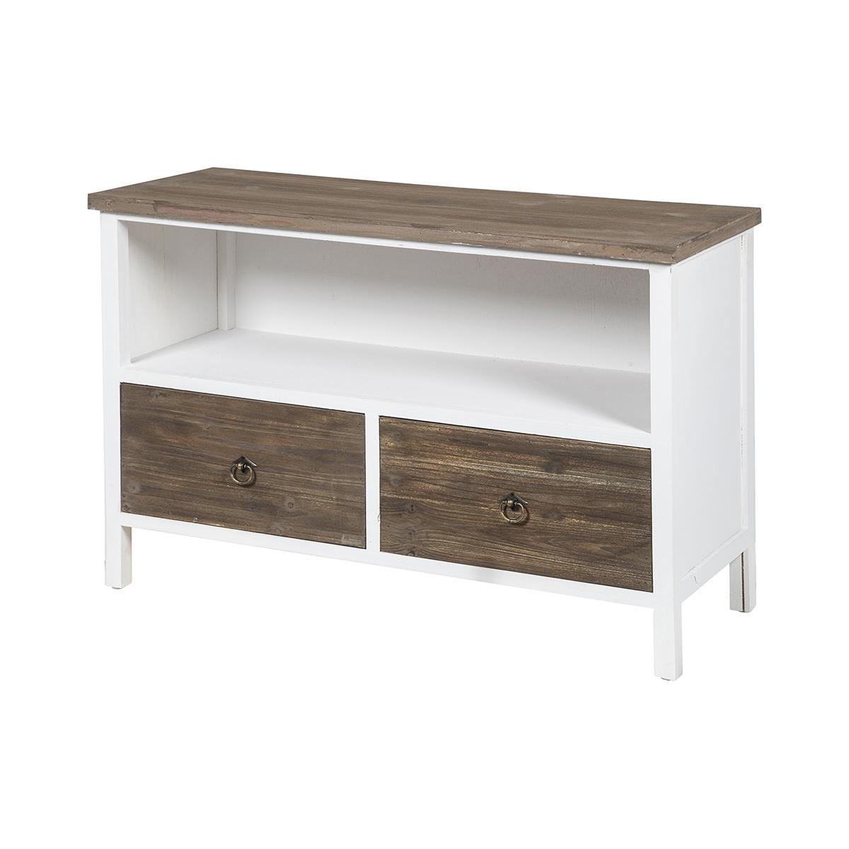 Mobile porta TV credenza shabby chic in legno con 2 cassetti Terosk Promozione