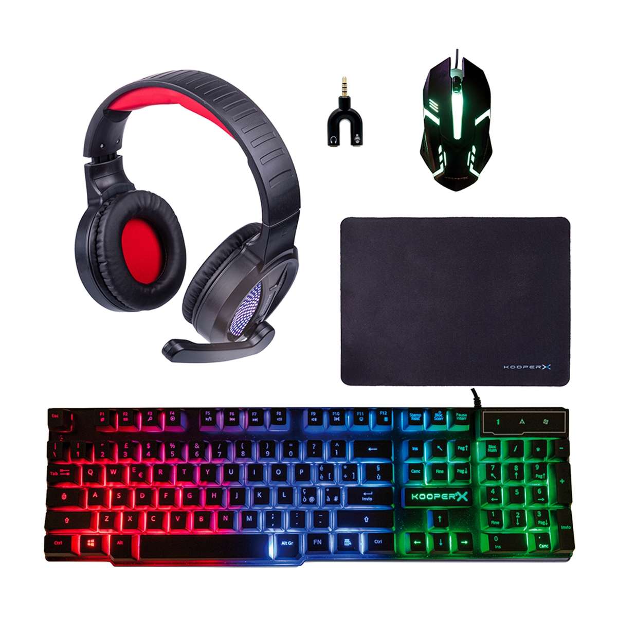 Combo Gamer 5 in 1 tastiera cuffie mouse tappetino e adattatore Milao