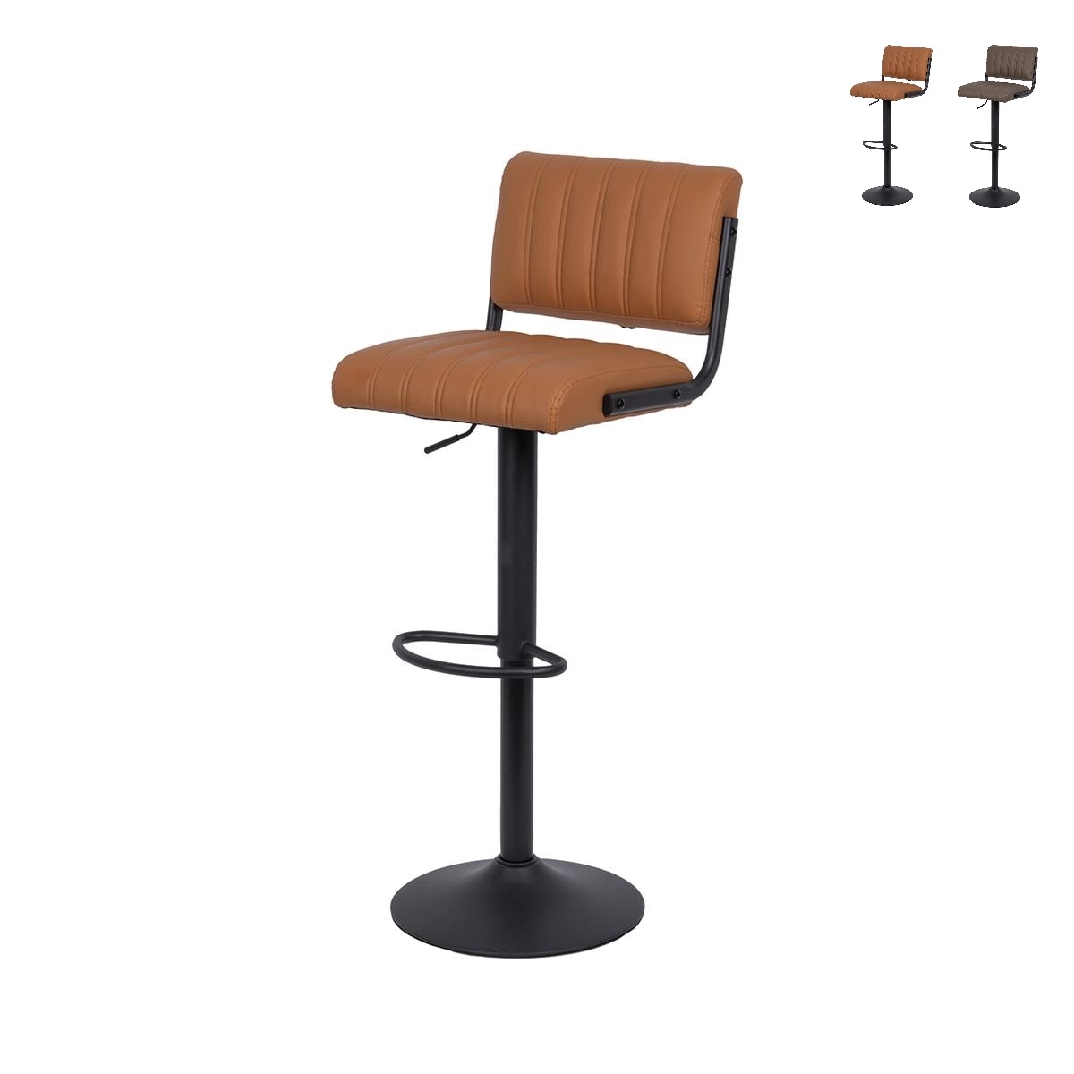 Set 2 sgabelli cucina bar girevoli in similpelle stile industriale Teyama