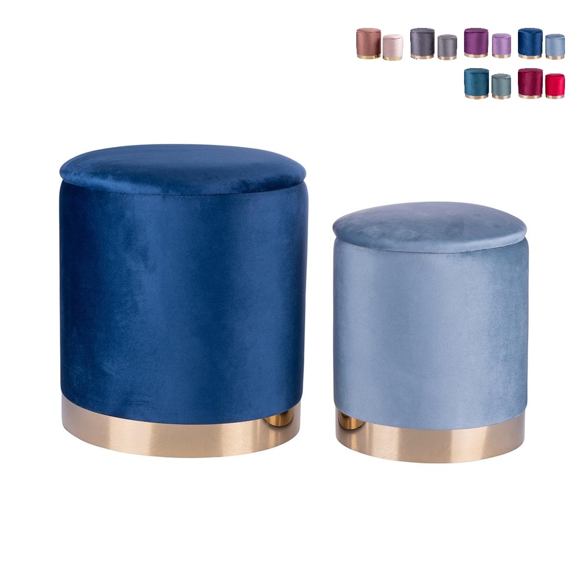 Set 2 pouf poggiapiedi in tessuto effetto velluto base dorata Ilduma