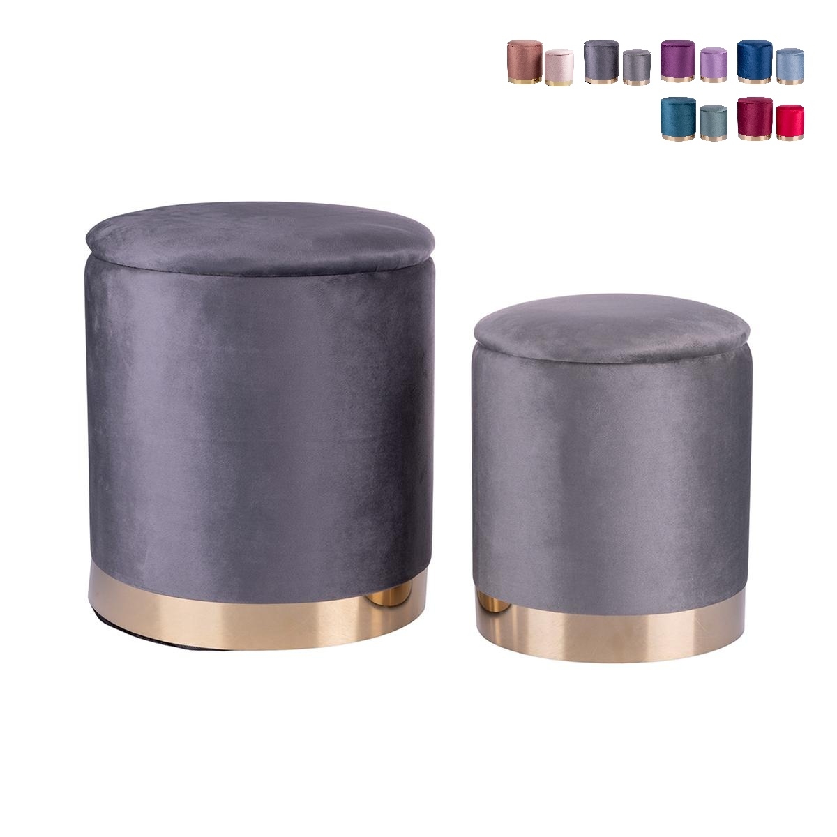 Set 2 pouf poggiapiedi in tessuto effetto velluto base dorata Ilduma Modello Set 2 pouf poggiapiedi in tessuto effetto velluto base dorata Ilduma Modello