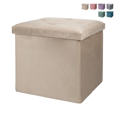 Pouf contenitore quadrato 38x38cm multiuso effetto velluto Yushka Promozione