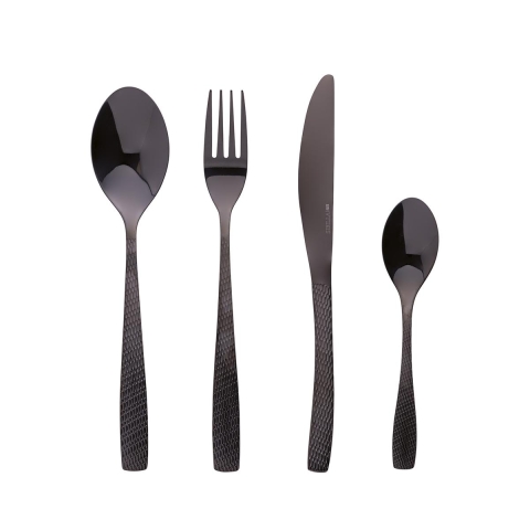 Set 16 posate acciaio inox nero lucido impugnatura martellata Harlem Promozione