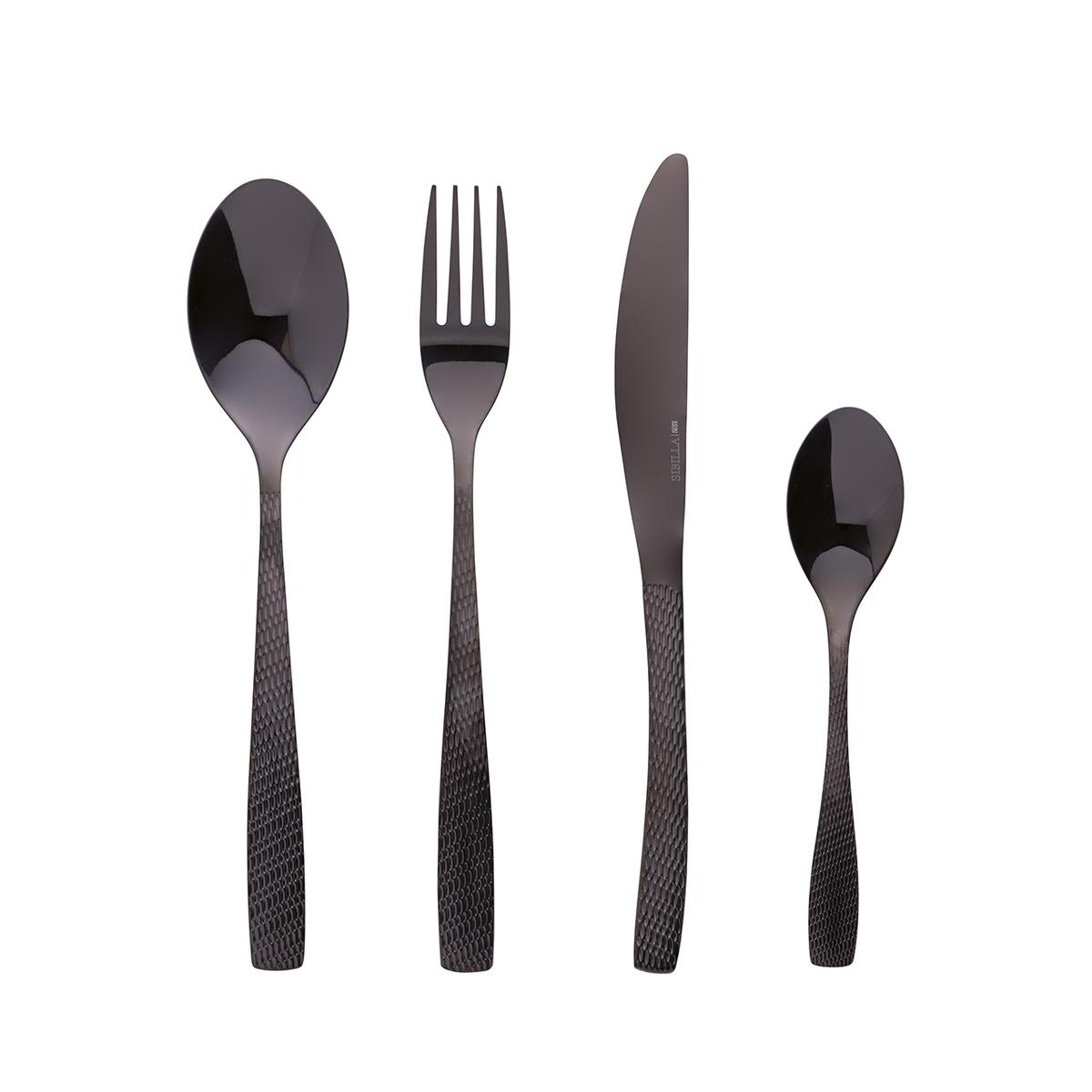 Set 16 posate acciaio inox nero lucido impugnatura martellata Harlem Promozione Set 16 posate acciaio inox nero lucido impugnatura martellata Harlem Promozione