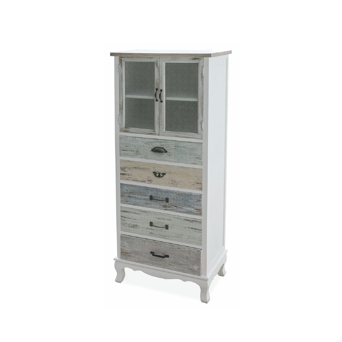 Credenza con vetrina shabby chic 2 ante in vetro 5 cassetti Valencia Promozione Credenza con vetrina shabby chic 2 ante in vetro 5 cassetti Valencia Promozione
