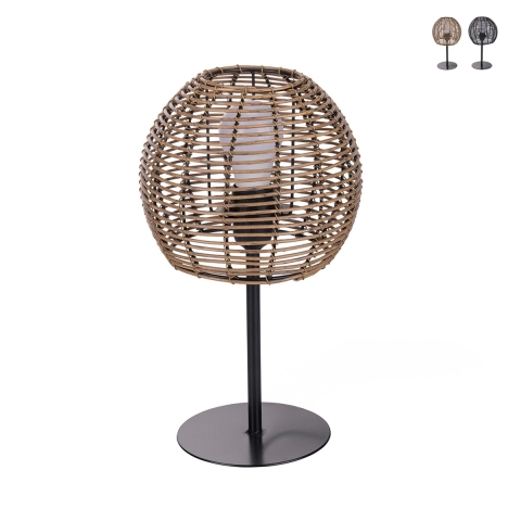 Lampada da tavolo con paralume a fili effetto rattan Tashik Promozione