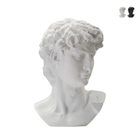 Scultura decorativa testa uomo in resina 44x35,5x60cm David Promozione
