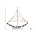 Scultura barca a vela in legno con rete in tessuto 45x45x7cm Enok Costo