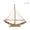 Scultura barca a vela in legno con rete in tessuto 45x45x7cm Enok Promozione