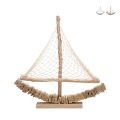 Scultura barca a vela in legno con rete in tessuto 45x45x7cm Enok Promozione