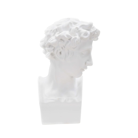 Statuetta scultura decorativa in resina bianca volto maschile Enea Promozione