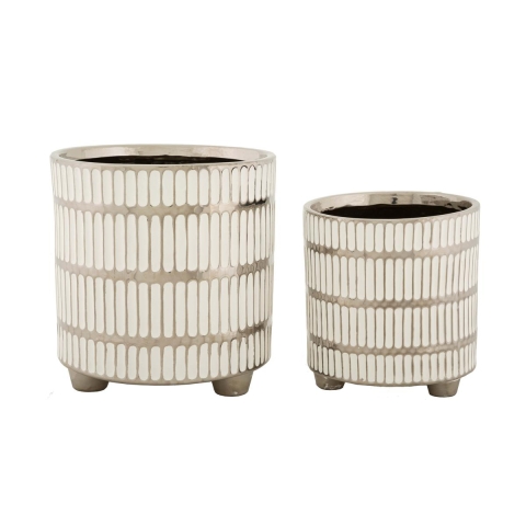 Set 2 vasi in ceramica bianca con decorazioni argento Ray Promozione