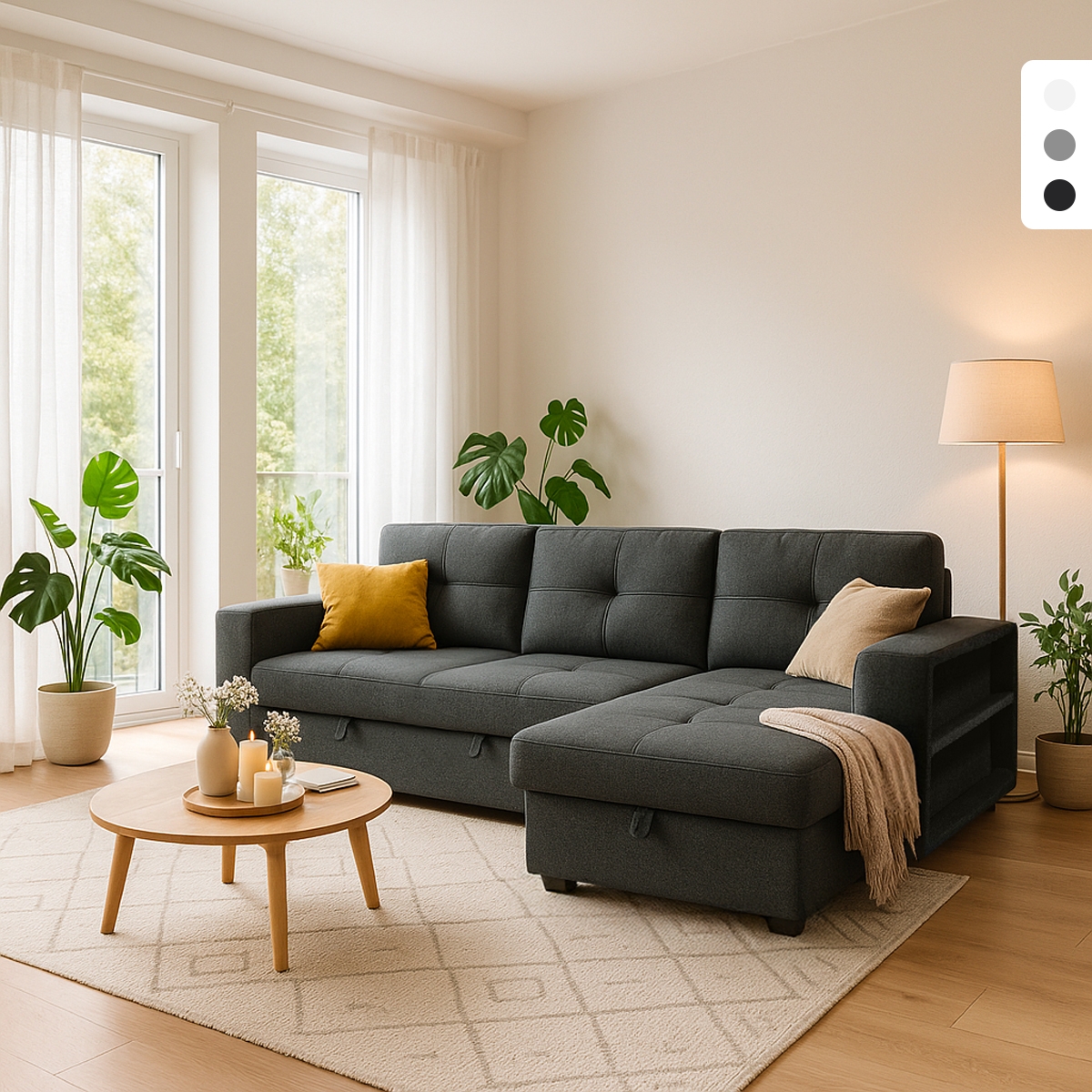 Divano letto 3 posti con penisola contenitore USB-C libreria Civis