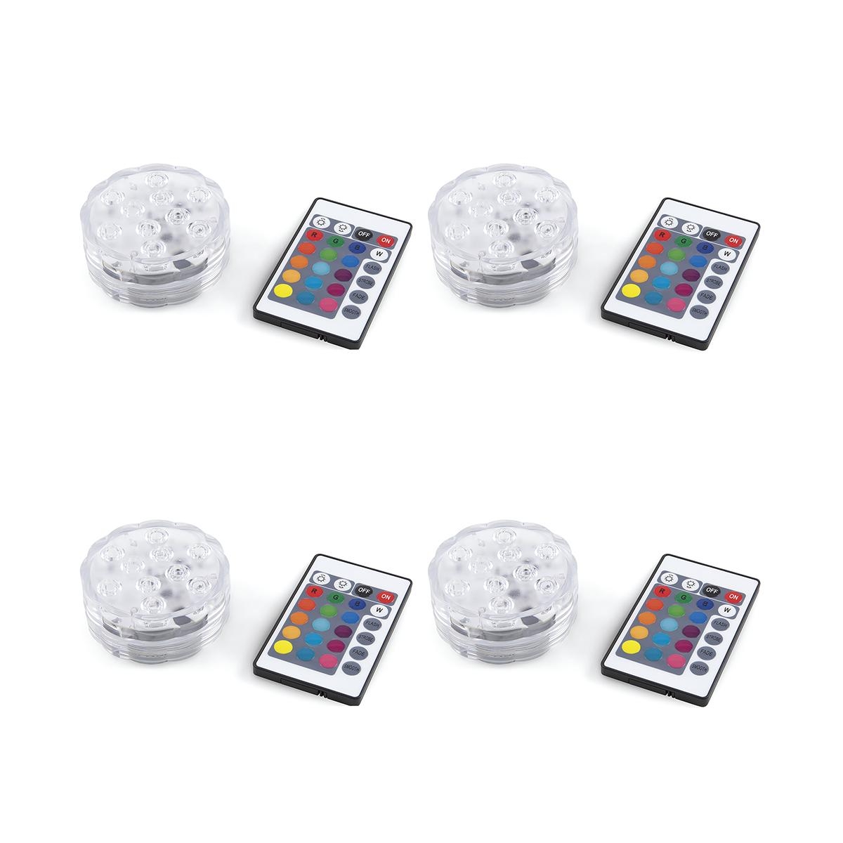 Set 4 faretti LED waterproof telecomando Ø6,9x2,8 cm Virel