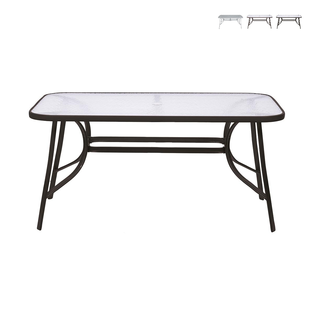Tavolo da esterno rettangolare 90x150cm con piano in vetro Oshra