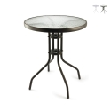 Tavolo tondo da esterno 60 cm acciaio con piano in vetro Lorea Promozione