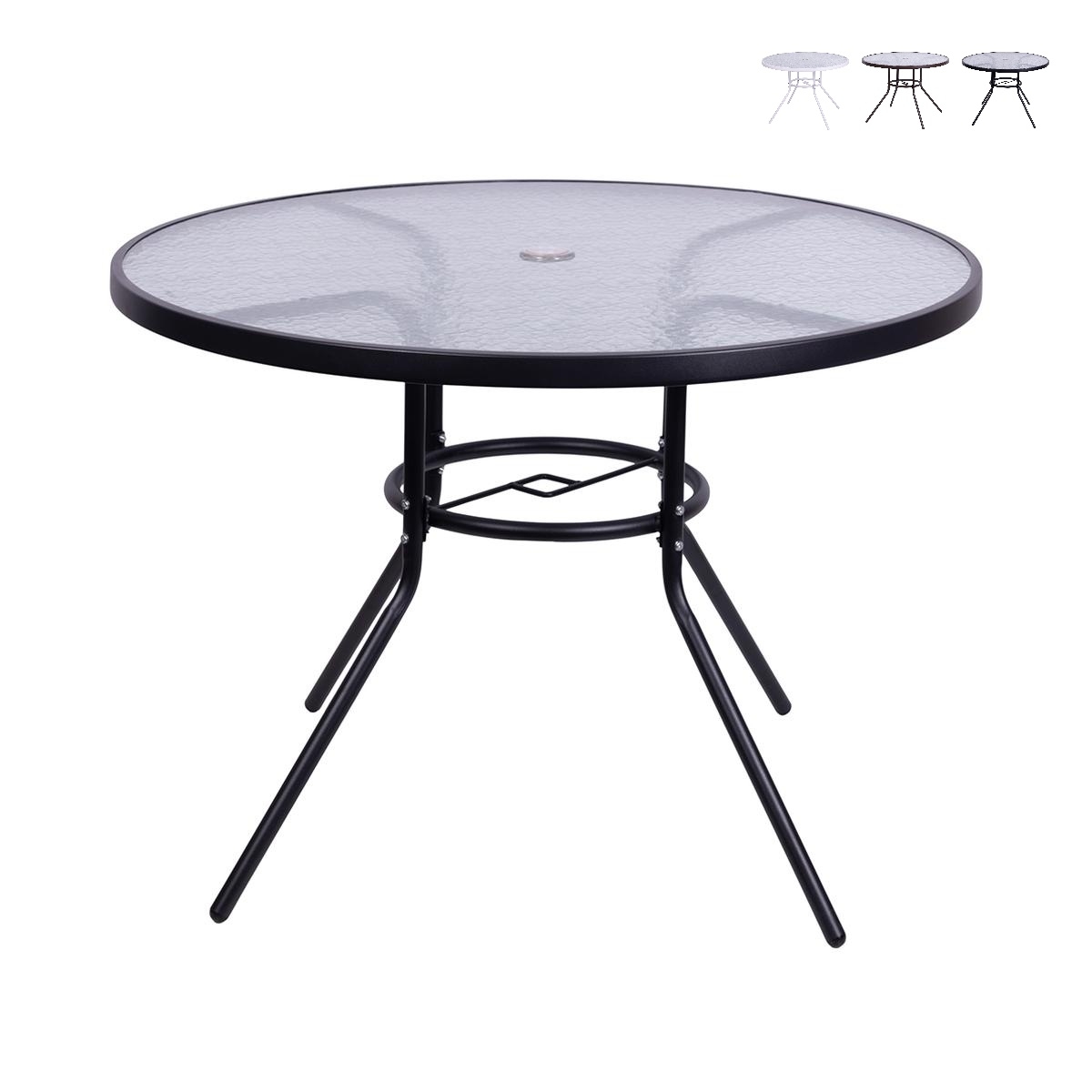 Tavolo rotondo da esterno 100cm con piano in vetro bianco Lorea