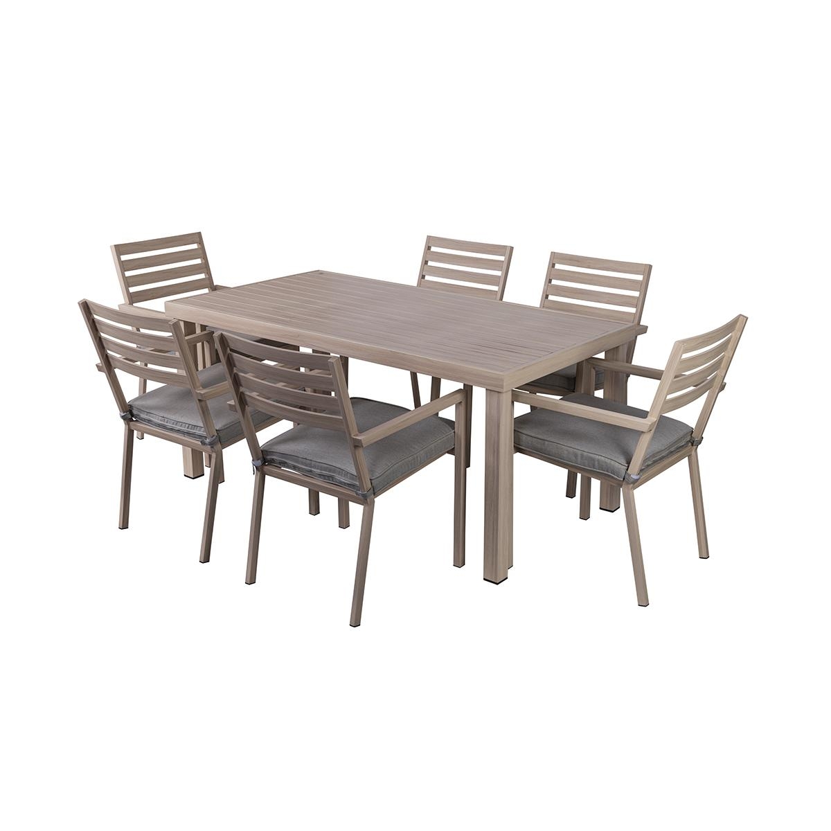Tavolo esterno + 6 sedie da giardino in alluminio con cuscini Ibiza