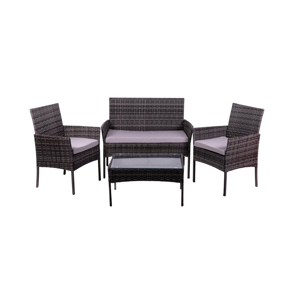 Salotto da giardino in rattan divano 2 poltrone tavolino piano vetro Rodi