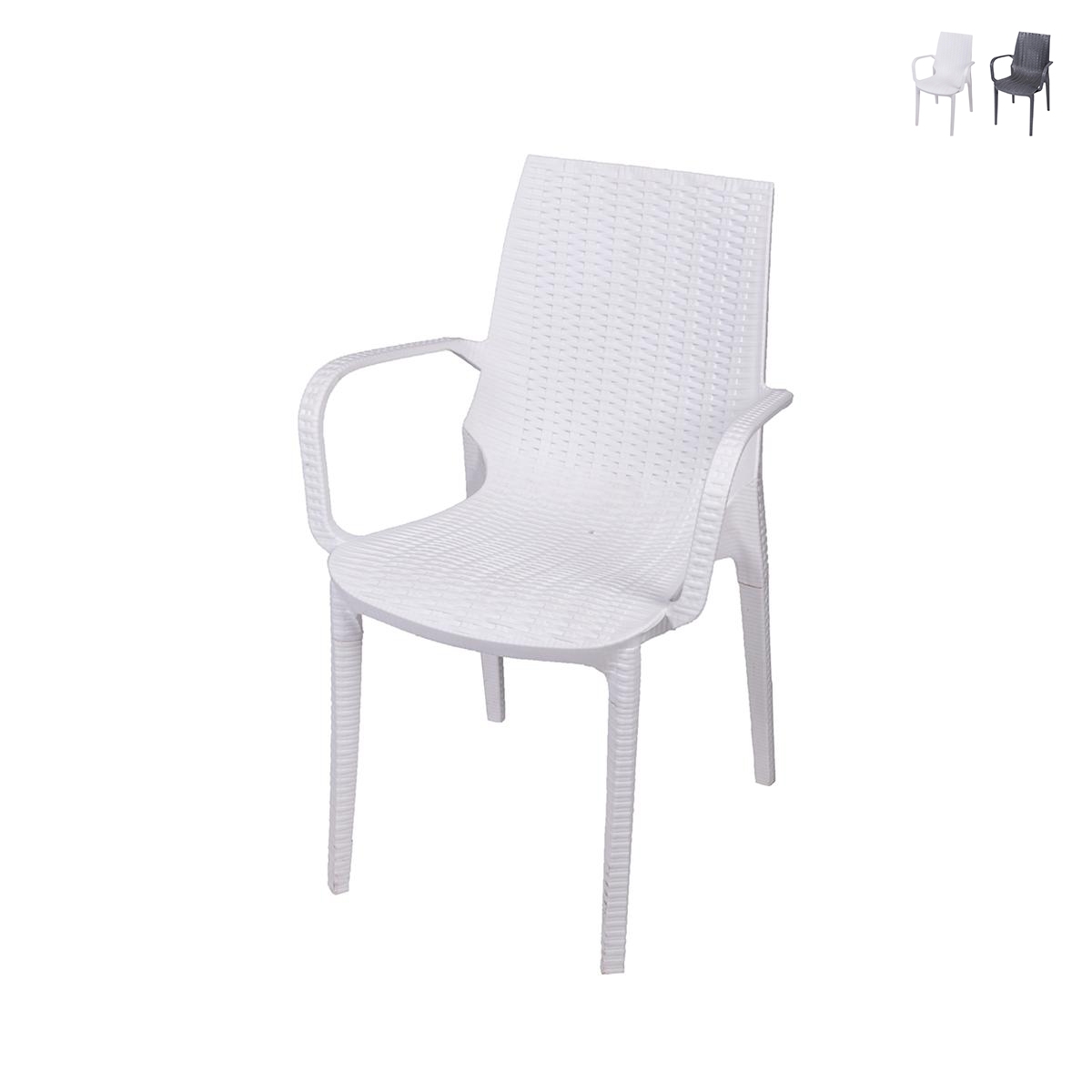 Sedia giardino in polipropilene effetto rattan con braccioli Paros