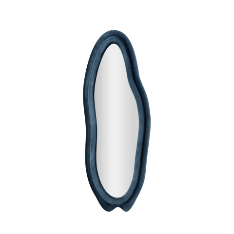 Specchio da parete sagomato in velluto blu 160x40x4cm Chanel Promozione