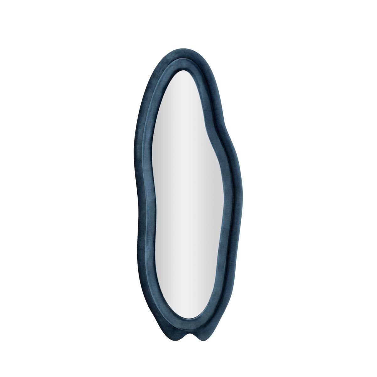 Specchio da parete sagomato in velluto blu 160x40x4cm Chanel